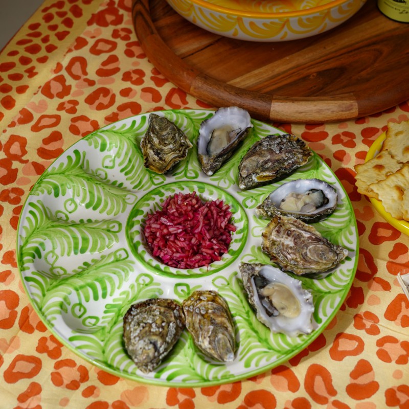 Oester- & gevulde eierenschaal 31 × 31 cm - Groen